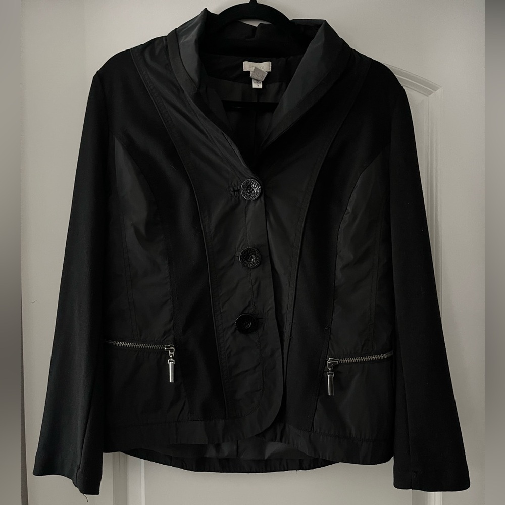 Chicos Button Front Mixed Media Jacket Windbreake… - image 1